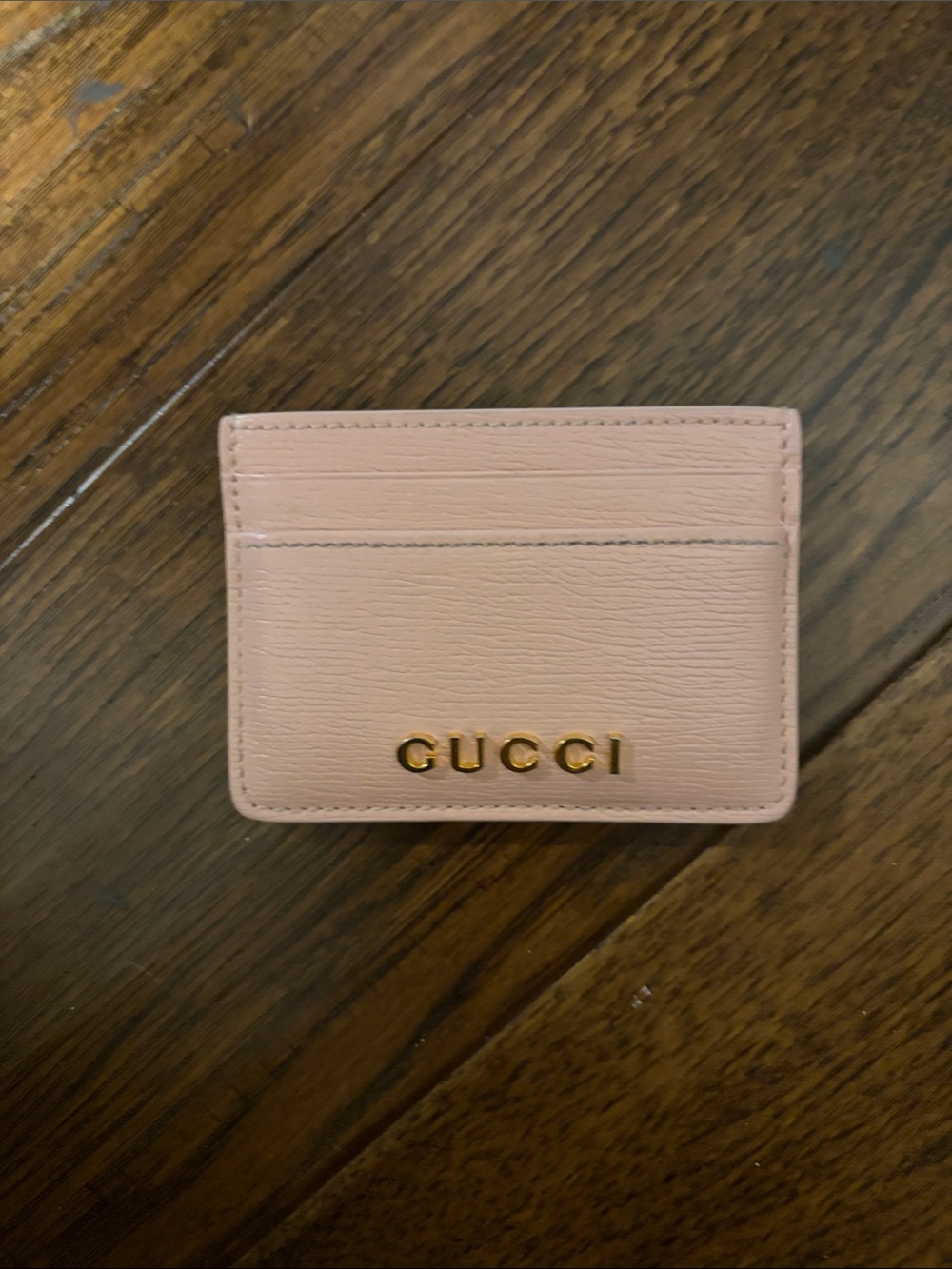 Gucci Blush Pink Leather Card Holder with Gold Lettering